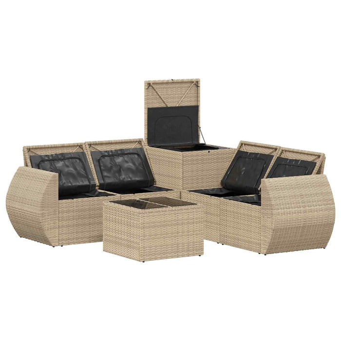 Set de canapea 6 buc. Beige și gri deschis Ratan poli și Oțel WALTI