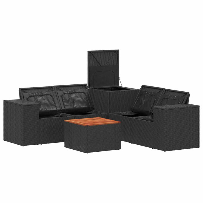 Set de canapea 6 buc. Negru Ratan poli și Oțel WALTI