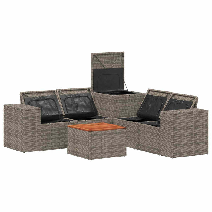 Set de canapea 6 buc. Gri și albastru marin Ratan poli și Oțel WALTI