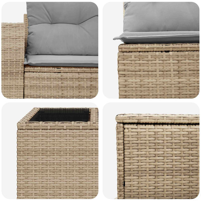 Set de canapea 6 buc. Beige și gri deschis Ratan poli și Oțel WALTI