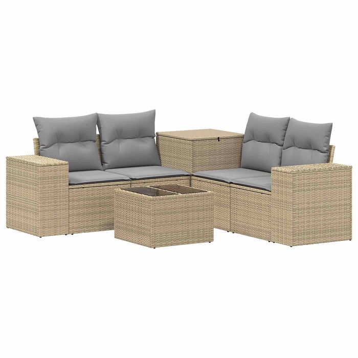 Set de canapea 6 buc. Beige și gri deschis Ratan poli și Oțel WALTI