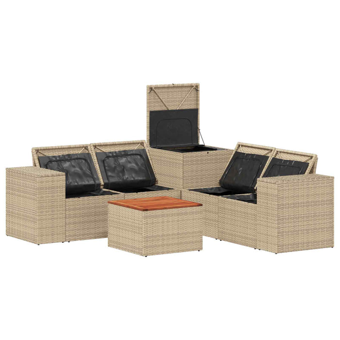 Set de canapea 6 buc. Beige și gri deschis Ratan poli și Oțel WALTI