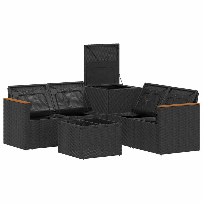 Set de canapea 6 buc. Negru Ratan poli și Oțel WALTI