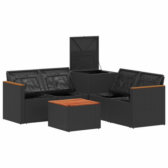 Set de canapea 6 buc. Negru Ratan poli și Oțel WALTI