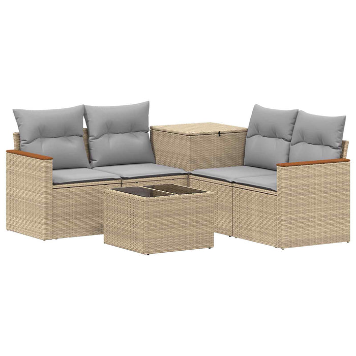 Set de canapea 6 buc. Beige și gri deschis Ratan poli și Oțel WALTI