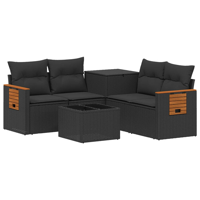 Set de canapea 6 buc. Negru Ratan poli și Oțel WALTI