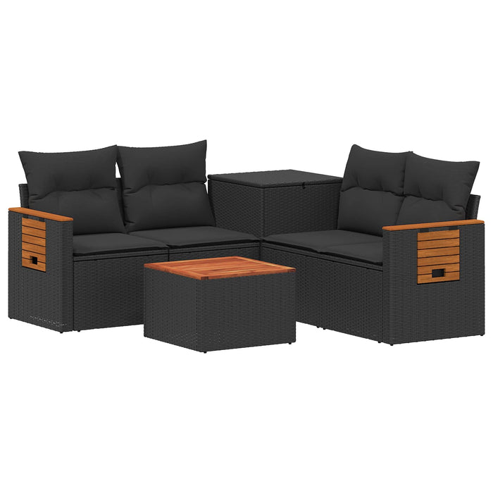 Set de canapea 6 buc. Negru Ratan poli și Oțel WALTI