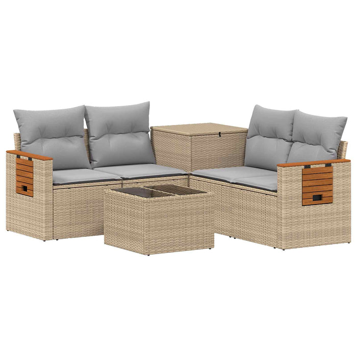 Set de canapea 6 buc. Beige și gri deschis Ratan poli și Oțel WALTI