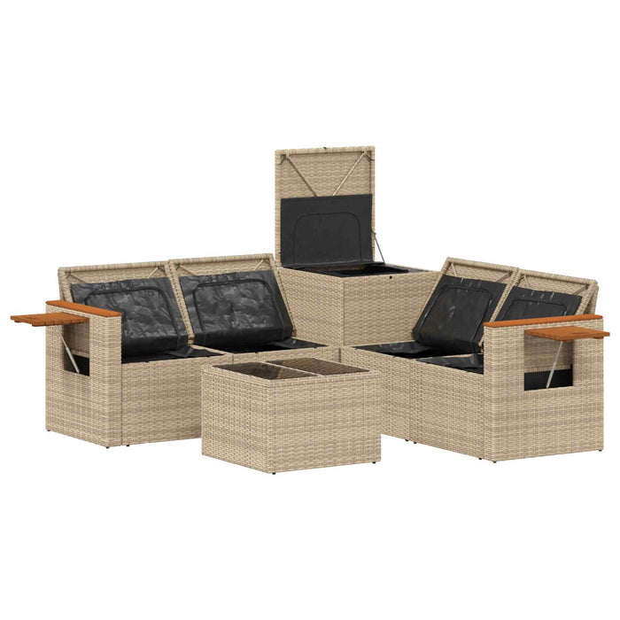 Set de canapea 6 buc. Beige și gri deschis Ratan poli și Oțel WALTI
