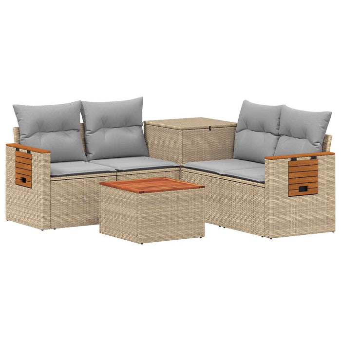 Set de canapea 6 buc. Beige și gri deschis Ratan poli și Oțel WALTI