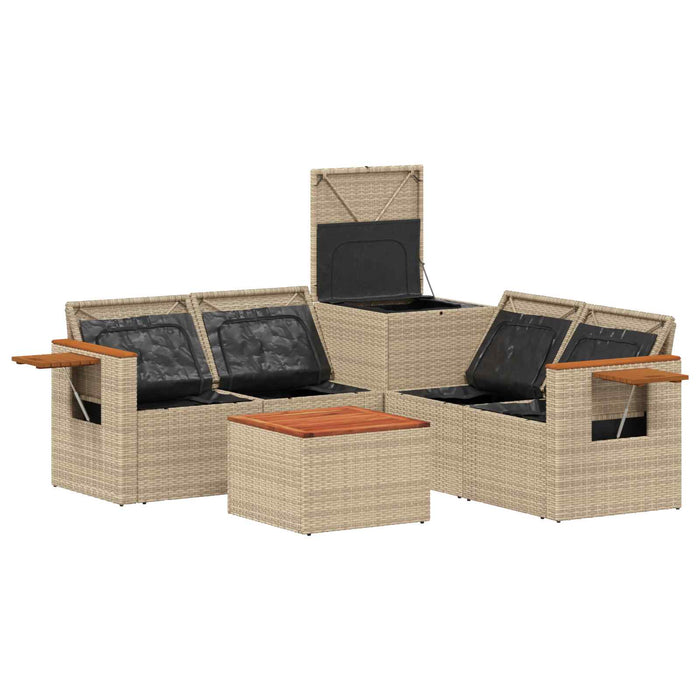 Set de canapea 6 buc. Beige și gri deschis Ratan poli și Oțel WALTI