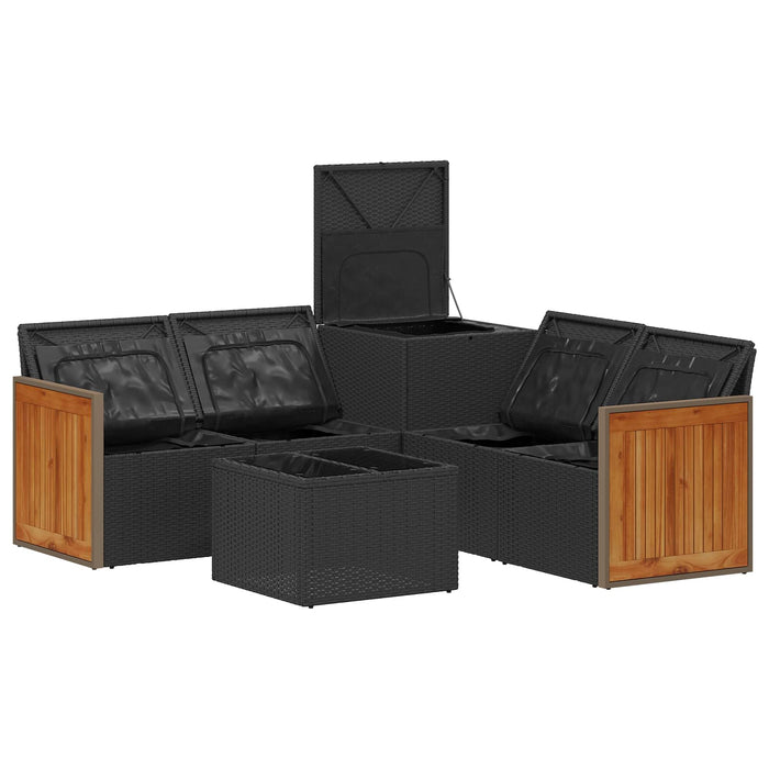 Set de canapea 6 buc. Negru și Alb crem Ratan poli și Oțel WALTI