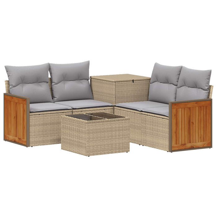 Set de canapea 6 buc. Beige și gri deschis Ratan poli și Oțel WALTI