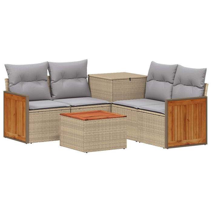 Set de canapea 6 buc. Beige și gri deschis Ratan poli și Oțel WALTI