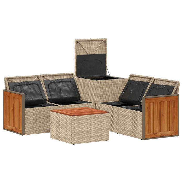 Set de canapea 6 buc. Beige și gri deschis Ratan poli și Oțel WALTI