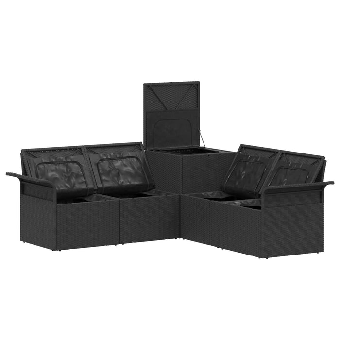 Set de canapea 5 buc. Negru și Alb crem Ratan poli și Oțel WALTI