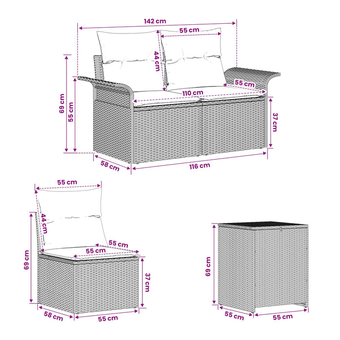 Set de canapea 5 buc. Bej și alb crem Ratan poli și Oțel WALTI