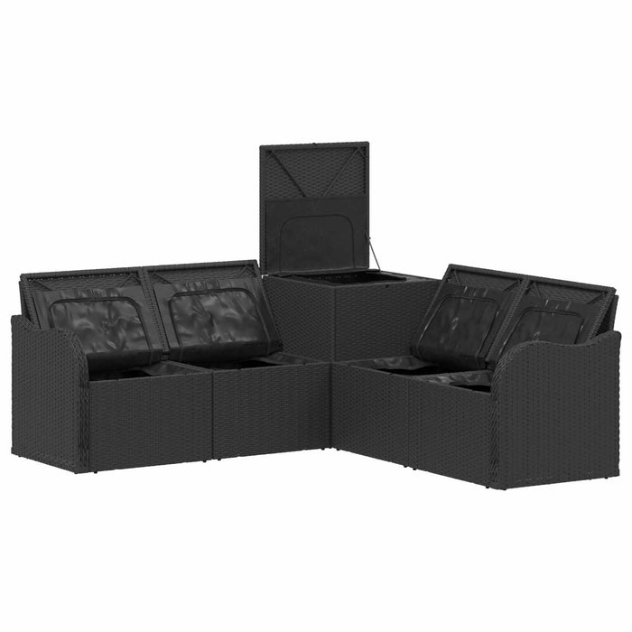 Set de canapea 5 buc. Negru și Alb crem Ratan poli și Oțel WALTI
