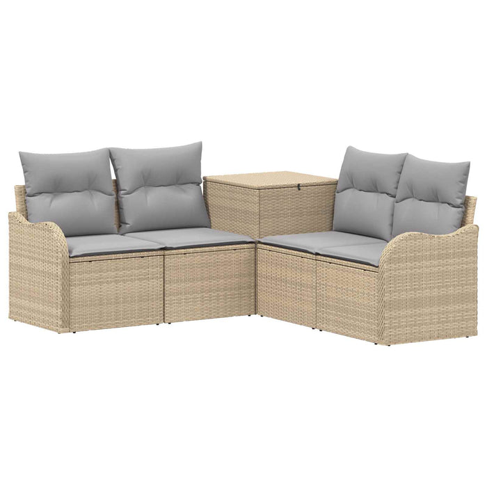 Set de canapea 5 buc. Beige și gri deschis Ratan poli și Oțel WALTI