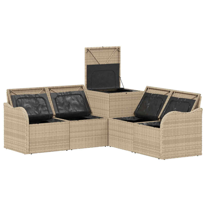 Set de canapea 5 buc. Beige și gri deschis Ratan poli și Oțel WALTI