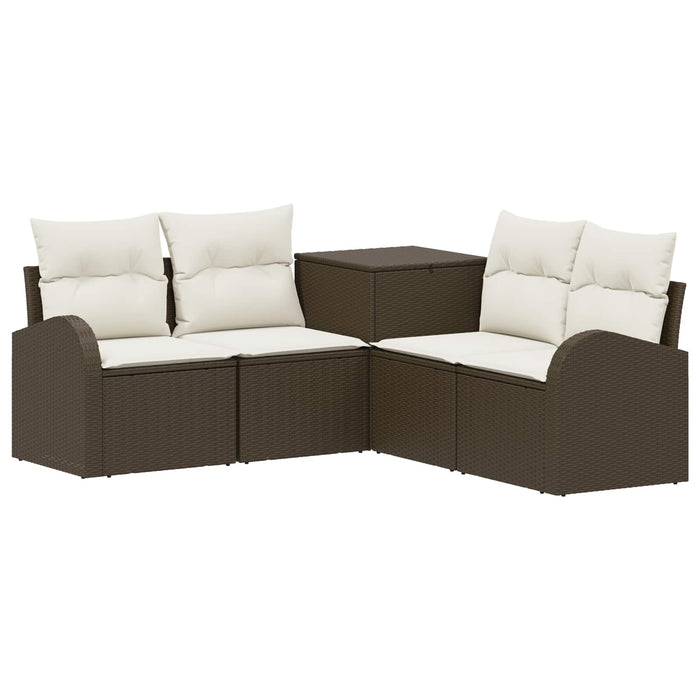 Set de canapea 5 buc. Maro și Alb Crema Ratan poli și Oțel WALTI