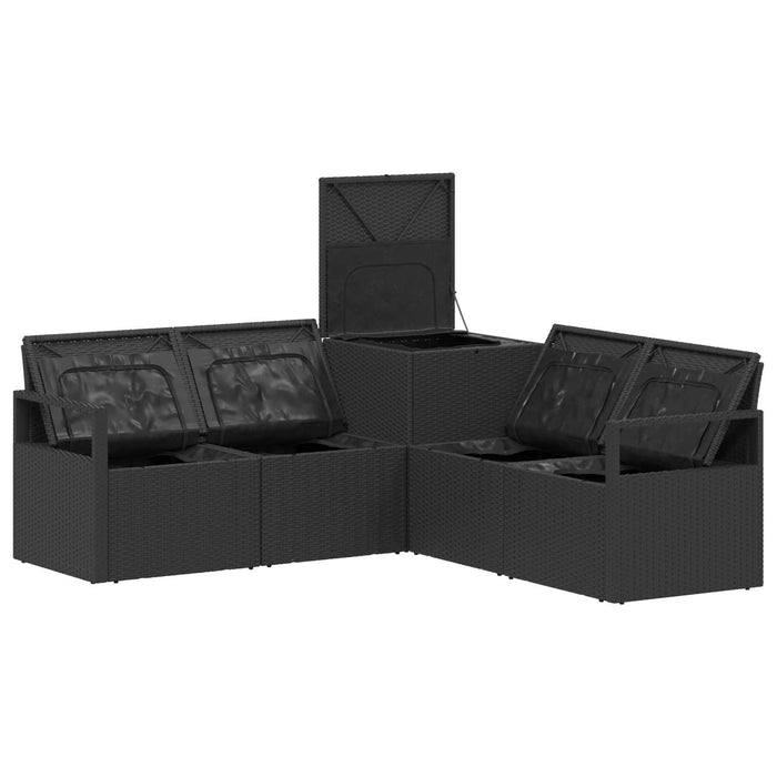 Set de canapea 5 buc. Negru Ratan poli și Oțel WALTI