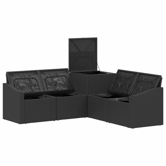 Set de canapea 5 buc. Negru Ratan poli și Oțel WALTI