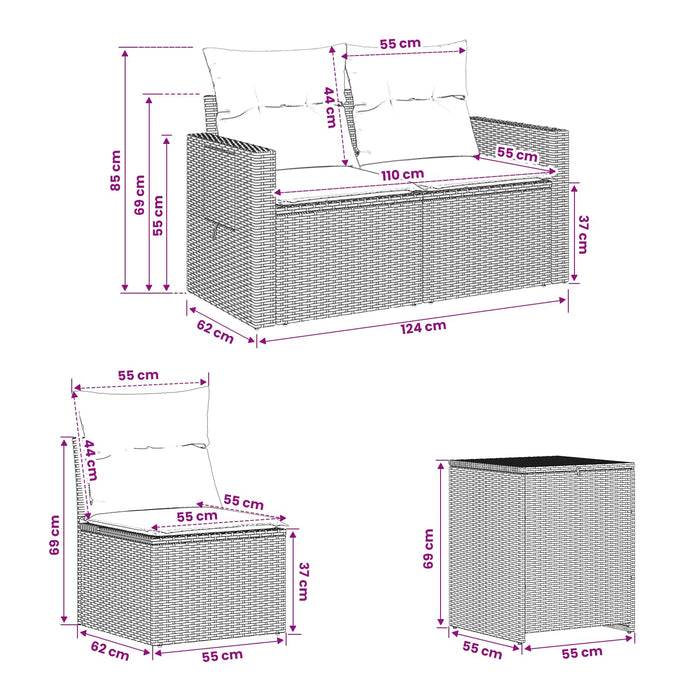 Set de canapea 5 buc. Negru și Albastru 179 x 179 x 85 cm WALTI