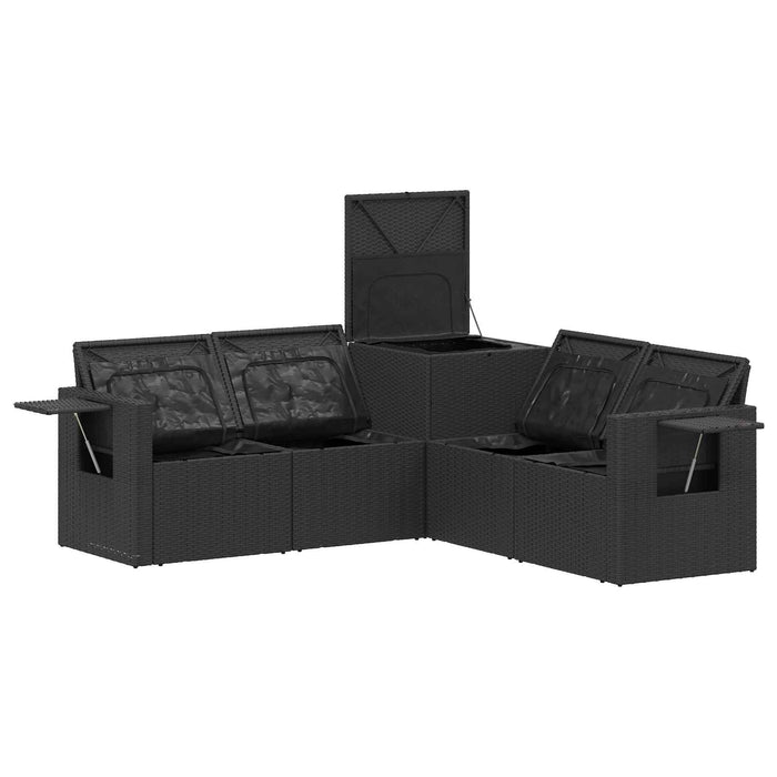 Set de canapea 5 buc. Negru Ratan poli și Oțel WALTI