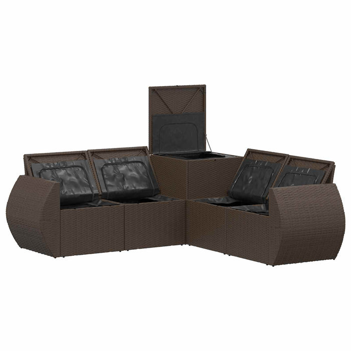Set de canapea 5 buc. Maro și Alb Crema Ratan poli și Oțel WALTI