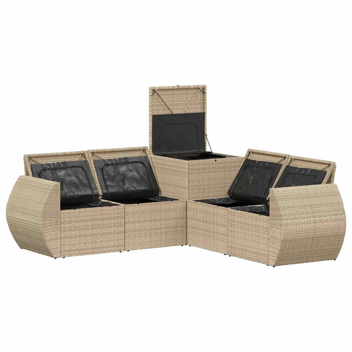 Set de canapea 5 buc. Beige și gri deschis Ratan poli și Oțel WALTI