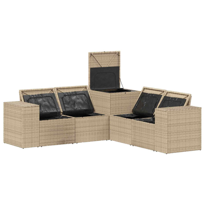 Set de canapea 5 buc. Beige și gri deschis Ratan poli și Oțel WALTI