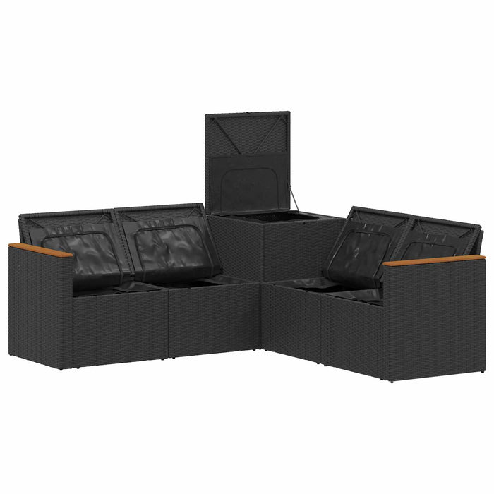 Set de canapea 5 buc. Negru și Alb crem Ratan poli și Oțel WALTI