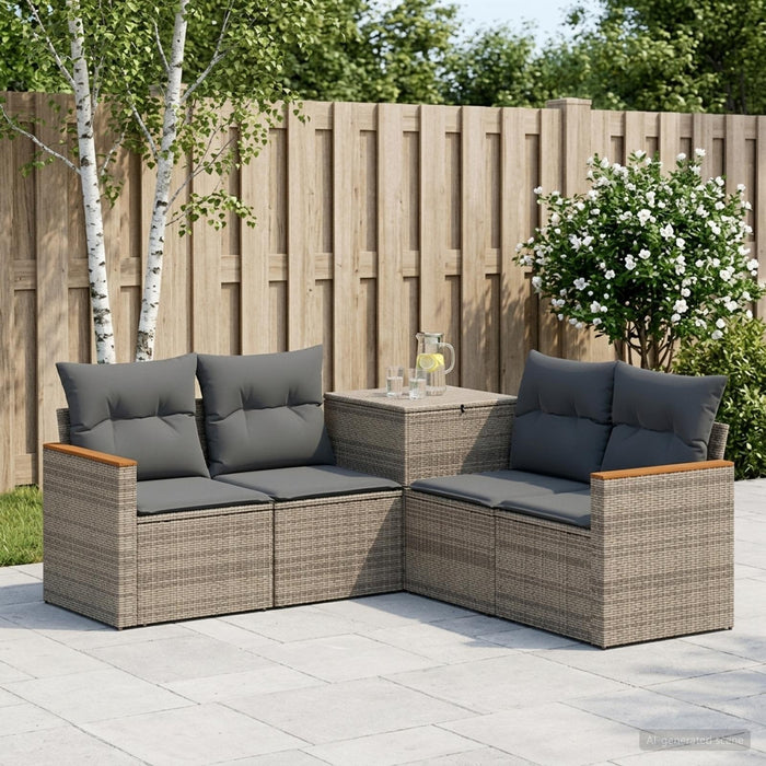 Set de canapea 5 buc. Gri și gri închis Ratan poli și Oțel WALTI