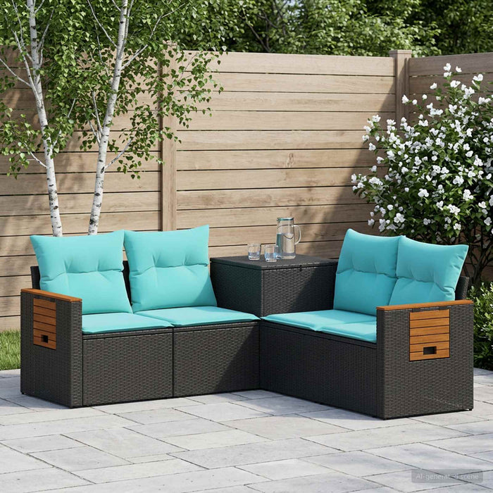 Set de canapea 5 buc. Negru și Albastru 179 x 179 x 85 cm WALTI