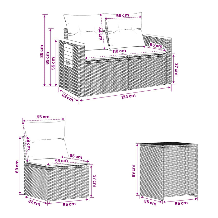 Set de canapea 5 buc. Negru și Albastru 179 x 179 x 85 cm WALTI