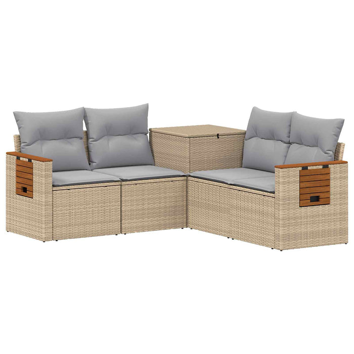 Set de canapea 5 buc. Beige și gri deschis Ratan poli și Oțel WALTI