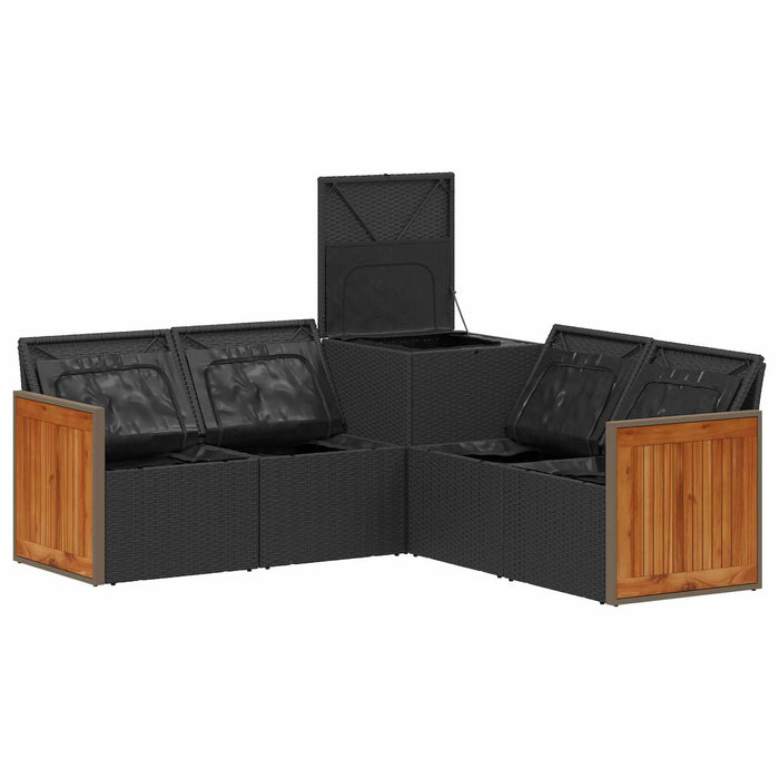 Set de canapea 5 buc. Negru și Alb crem Ratan poli și Oțel WALTI