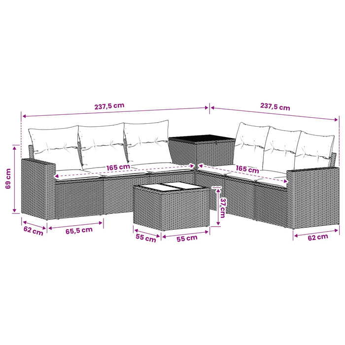 Set de canapea 8 buc. Negru și Albastru 55 x 55 x 37 cm WALTI