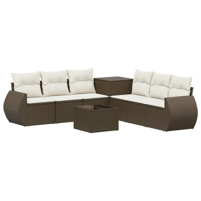 Set de canapea 8 buc. Maro și Alb Crema Ratan poli și Oțel WALTI