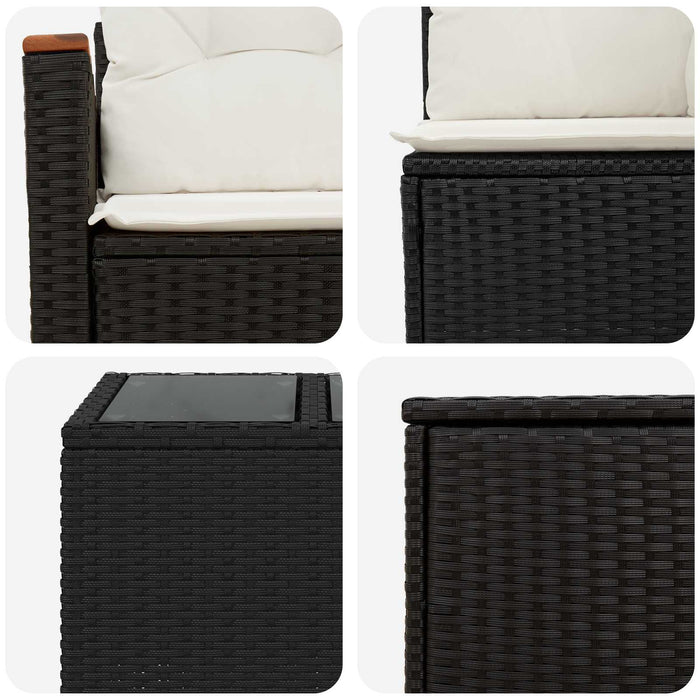 Set de canapea 8 buc. Negru și Alb crem Ratan poli și Oțel WALTI