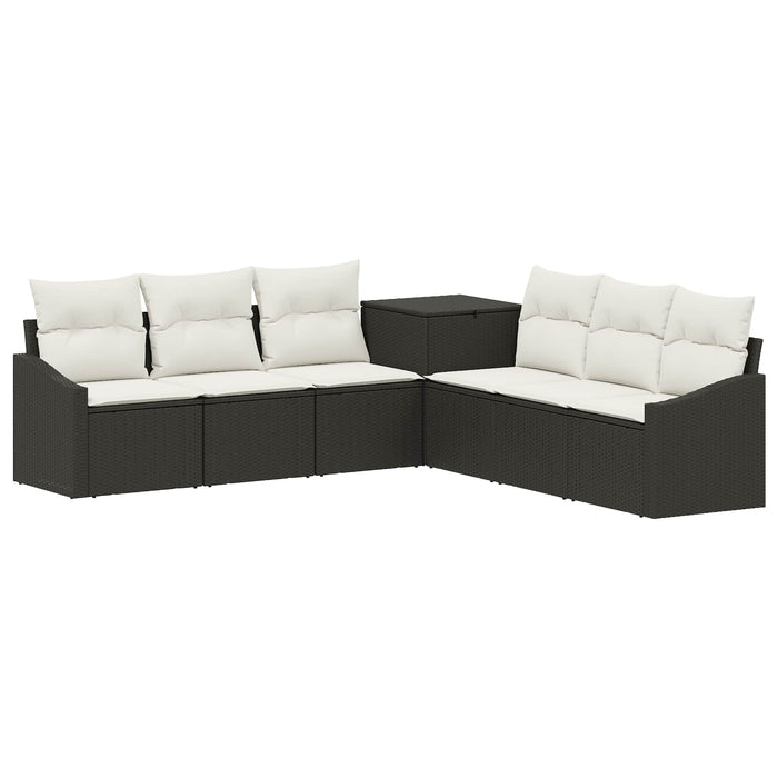 Set de canapea 7 pcs Negru și Alb crem Ratan poli și Oțel WALTI