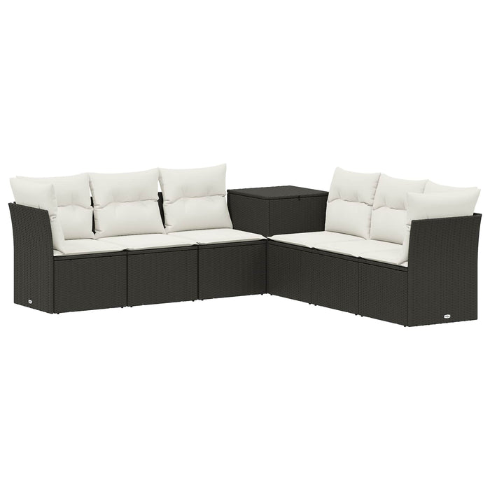 Set de canapea 7 pcs Negru și Alb crem Ratan poli și Oțel WALTI