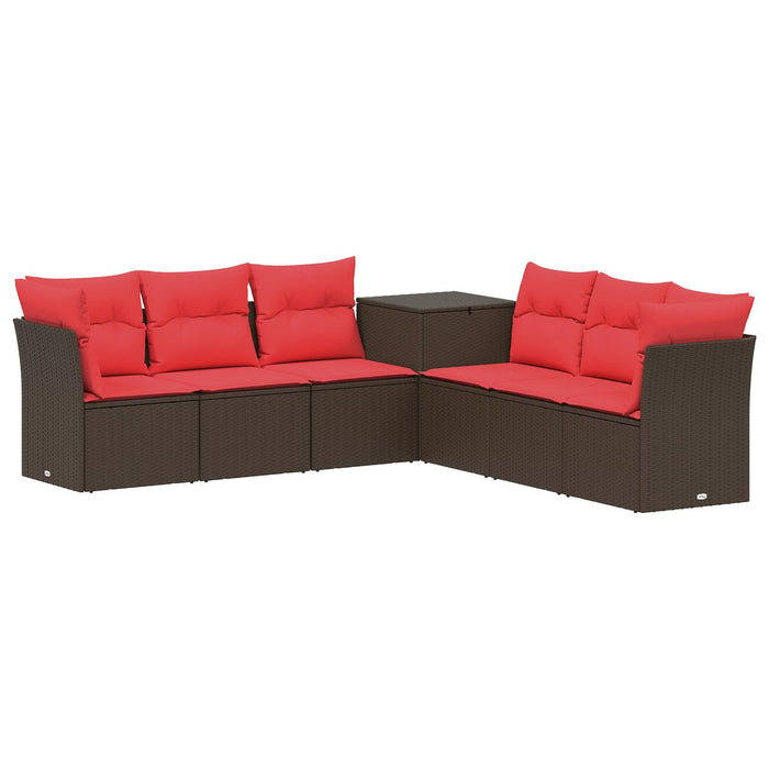 Set de canapea 7 pcs Maro și roșu Ratan poli și Oțel WALTI