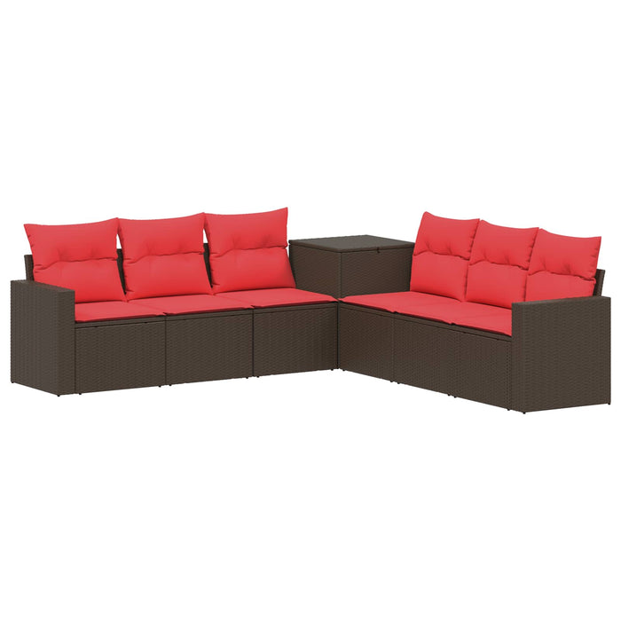 Set de canapea 7 pcs Maro și roșu Ratan poli și Oțel WALTI