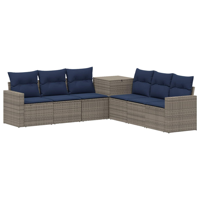 Set de canapea 7 pcs Gri și albastru marin Ratan poli și Oțel WALTI