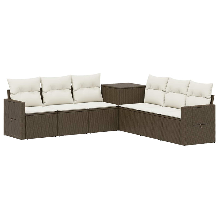 Set de canapea 7 pcs Maro și Alb Crema Ratan poli și Oțel WALTI