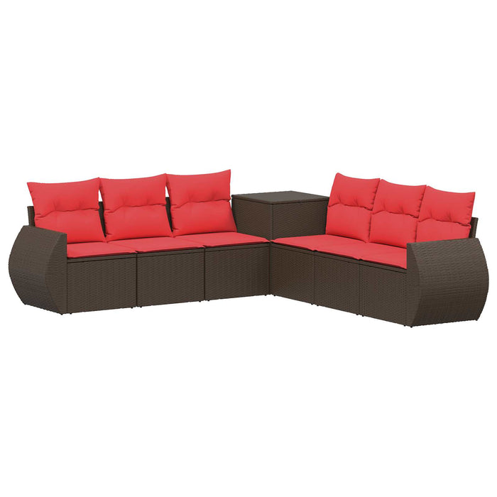 Set de canapea 7 pcs Maro și roșu Ratan poli și Oțel WALTI