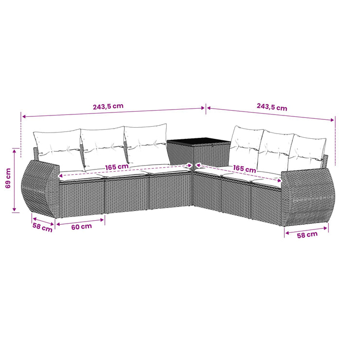 Set de canapea 7 pcs Gri și albastru marin Ratan poli și Oțel WALTI