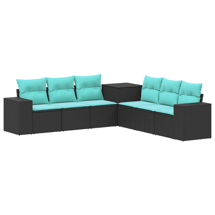Set de canapea 7 pcs Negru și Albastru Ratan poli și Oțel WALTI